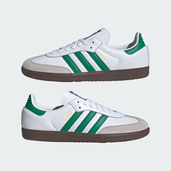 adidas Samba White and Green Athletic Shoes - Picture 1 of 13